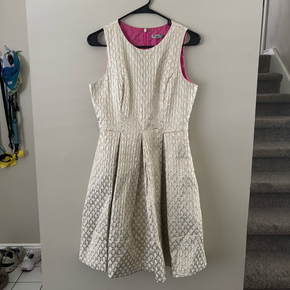 Eliza J Cream Textured Dress with Pink Lining and Pockets!